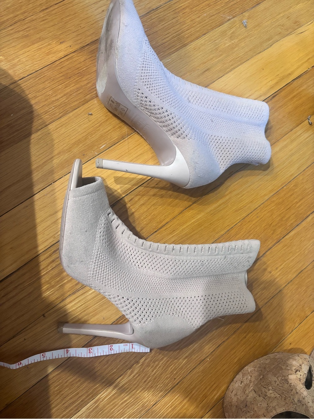 Aldo Beige Knit Open-Toe Stiletto Sock Boots
